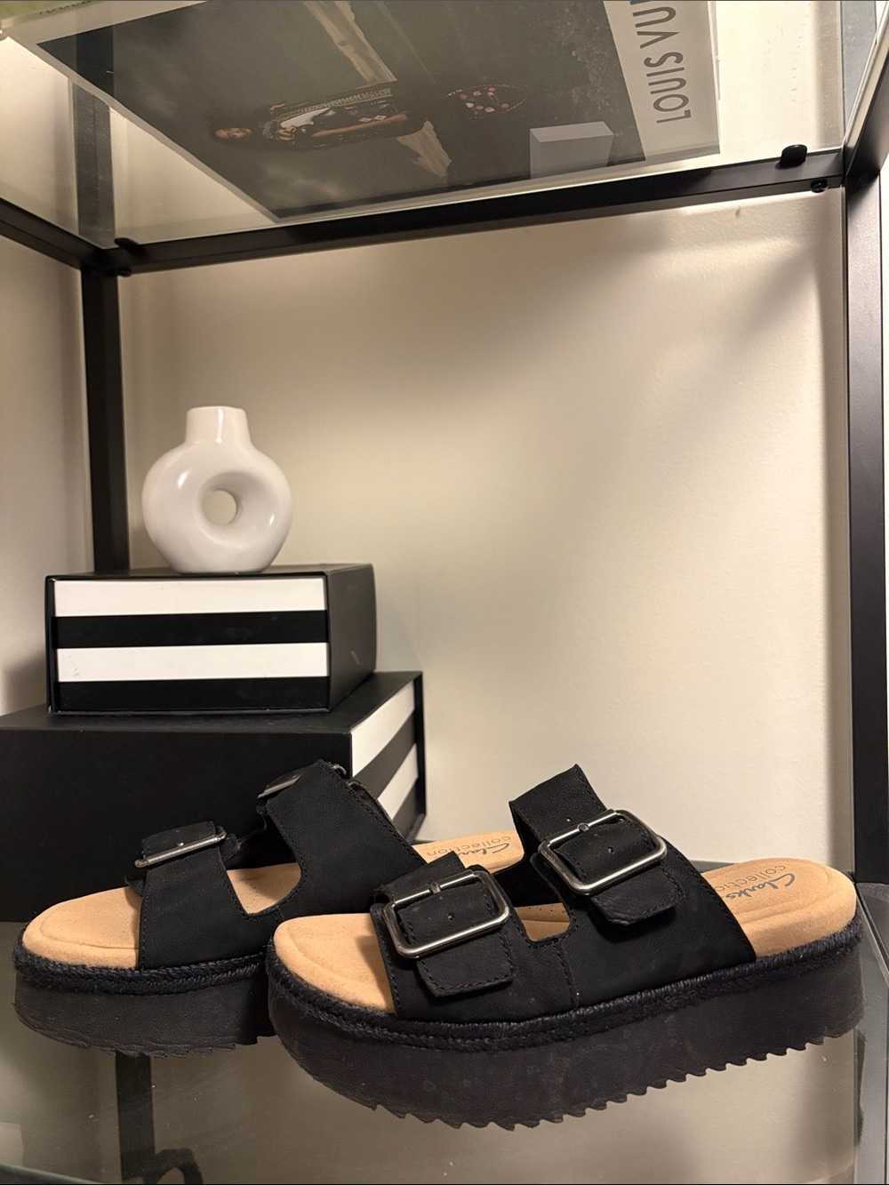 Like New! Clarks Lana slide, size 5, adjustable Double-Buckle Comfort